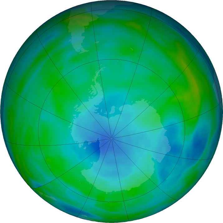 Antarctic ozone map for 23 June 2021